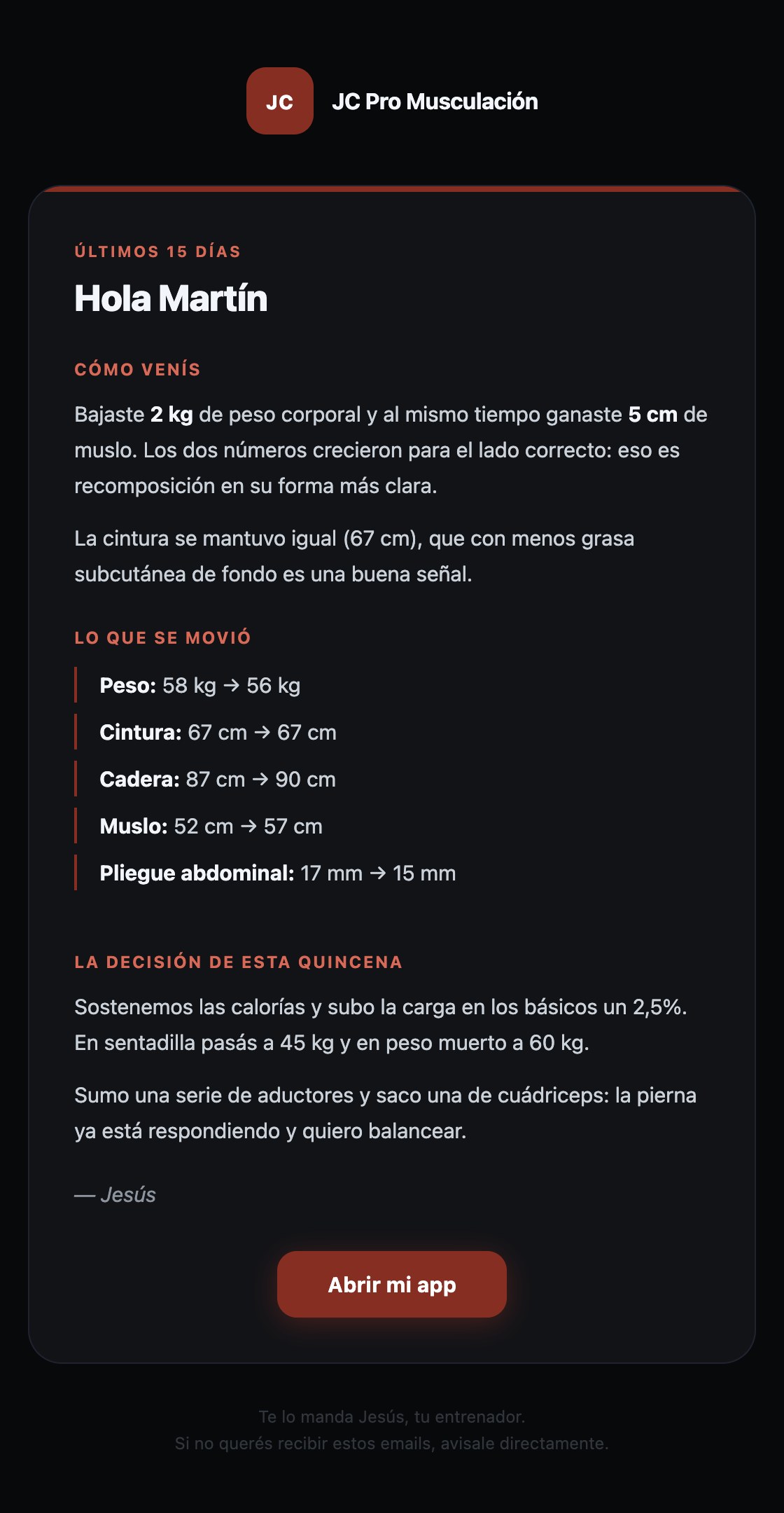 El informe quincenal que recibe cada alumno